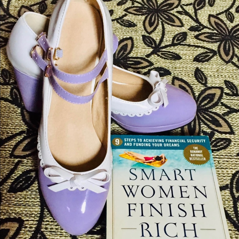 ❤️ NEW Vintage Heels Shoes Purple White - Picture 4 of 6